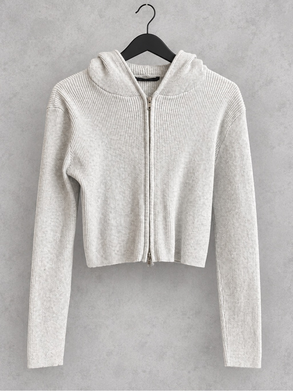 Brandy Melville Gray Ribbed Cropped Zip Up Hoodie Cotton Blend Y2K One Size